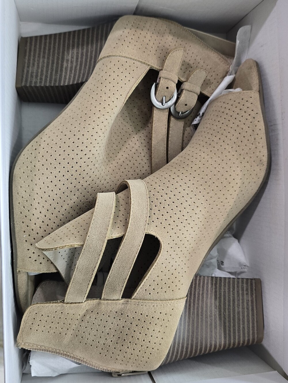 Women's Tan Cutout Suede Block Heel Booties